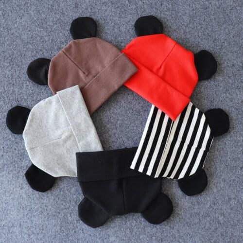 Newborn Baby Hat Beanies Cotton Infant Photography Props Boys Girls Solid Color Bonnet Hats With Ears Winter Warm Cap