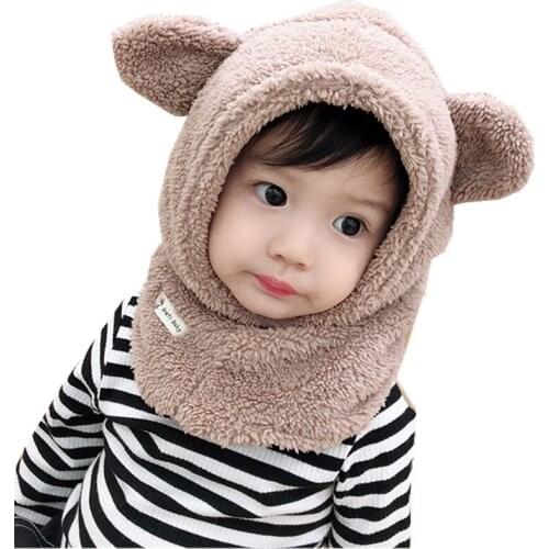 New 2020 Winter Children Hooded Hat Scarf Thick Warm Plush Baby Boys Girls Hat Toddler Kids Beanie Caps Baby Photography Props