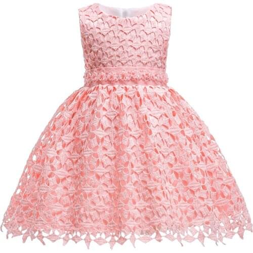 New Arrival Baby Girls Clothes Children Pink and Ivory Lace Beading Party Wedding Princess Dresses Formal Kids Clothes