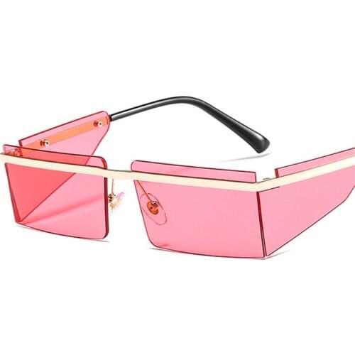 Fashion Small Rectangle Sunglasses Women Designer Vintage Rimless Clear Candy Colors Lens Eyewear Female Sun Glasses