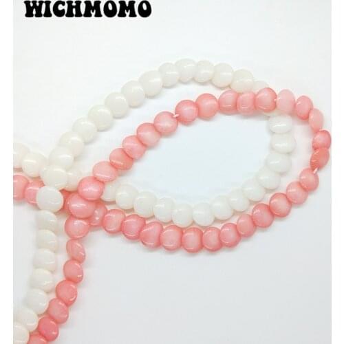 7MM 20PCS Pink White Coral Flattened Circular Shape Beads for DIY Necklace Bracelet Jewelry Making Accessories