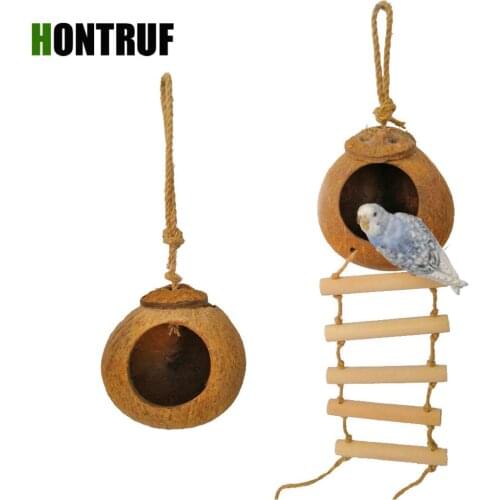 Hanging Bird House Budgie Bird Nest Coconut Shell Parrot Nest Sparrow Bird Nest Warm Anti-bite Climbing Ladder Small Bird Nest