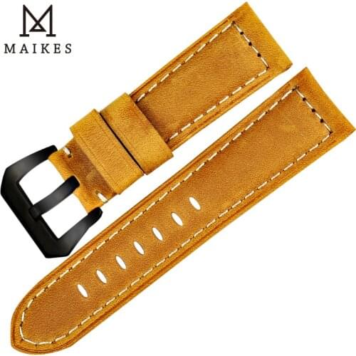MAIKES Handmade 4 color Watch Band Accessories Black 316L Steel Buckle Genuine Leather 22mm - 26mm Watchband Wrist Watch Strap