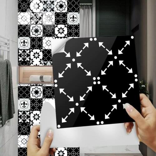 Retro Simple Spanish Style Black White Gray Antique Mosaic Small Flower Tile Sticker Kitchen Bathroom Renovation Home Decoration