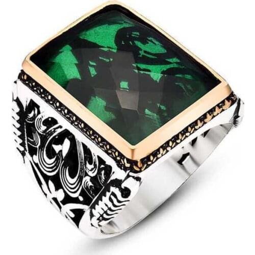 Silverlina Silver Green Zircon Stone Mens Ring
