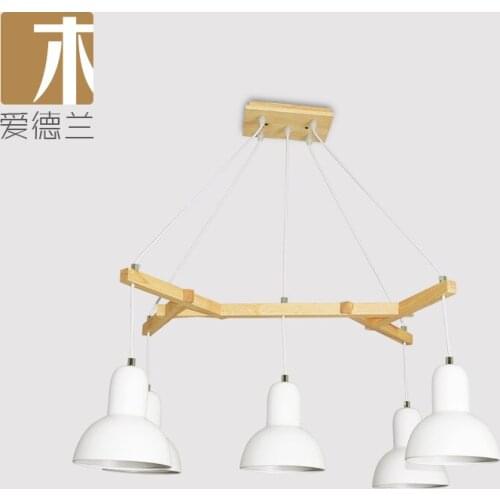 Modern Nordic Wooden Pendant Lights Living Room Restaurant Hanging lights Stylish Logs Iron Droplight Black White LED Home Light