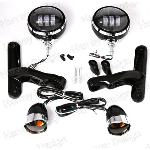 Burst LED Auxiliary Lighting Black Brackets With Trim Trun Signals For Harley Street Glide FLHX Road King 08-16
