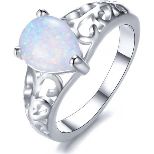 Vintage Female Blue Opal Stone Ring Dainty Hollow Wedding Rings For Women Trendy Bridal Water Drop Engagement Ring