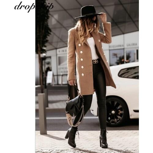 Women Wool Outwear Winter Woollen Coat Long Sleeve Turn-down Collar Blends Jacket Elegant Lady Overcoats Plus Size