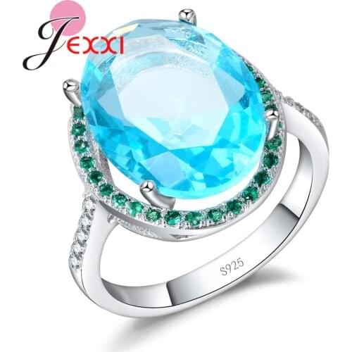 Women Rings 925 Sterling Silver With Skyblue Austrian Crystal Fashion Band Cubic Zirconia Wedding Engagement Finger Ring