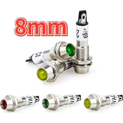 1PCS Small power signal light xd8-1 round metal indicator light 12v24v2v red green yellow 8mm copper shell