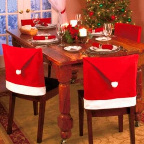 10Pcs/set Christmas Chair Covers Red Santa Claus Hat Chair Back Covers Table Party Decor New Year Decoration