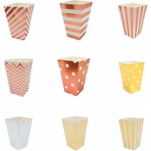 12pcs Gold/Silver Stiff Paper Mini Party Popcorn Boxes Pop Corn Candy/ Sanck Favor Bags Wedding Birthday Movie Party Tableware