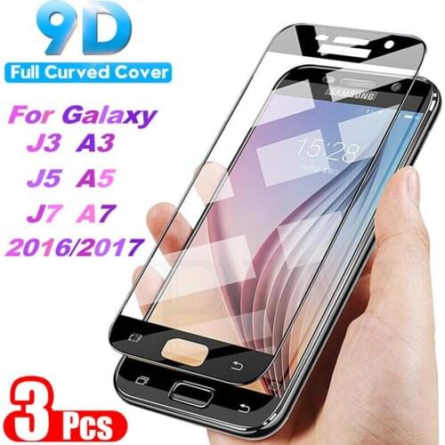 3pcs 9D Tempered Glass For Samsung Galaxy A3 A5 A7 J3 J5 J7 2016 2017 S7 Screen Protector on the For A520 A720 A510 J510 J730
