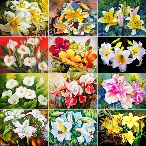 5D Diy Blooming Calla Lily Flower Diamond Cross Stitch Kits Diamond Painting Mosaic Embroidery Home Decoration Without Frame