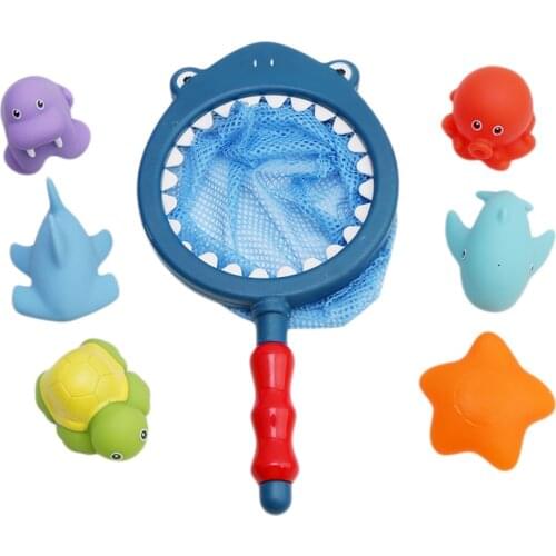 7PCS/Sets Fishing Toys Network Bag Pick Up Duck&Fish Kids Toy Swimming Classes Summer Play Water Bath Doll Water Spray Bath Toys