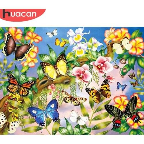 HUACAN Diy Diamond Painting Butterfly Flower Diamond Mosaic Embroidery Animal Floral Wall Stickers