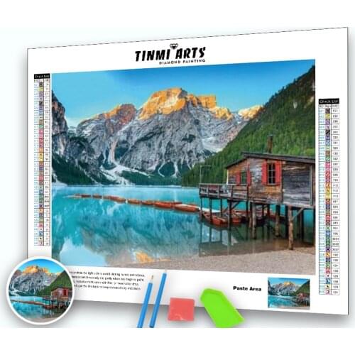 Diamond Painting Lake Mountain Full Round Stones Home Decoration Landscape Diamond Embroidery Scenery Mosaic Beaded Picture