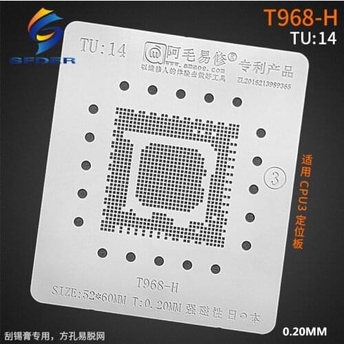 Amaoe BGA Stencil Reballing T968-H TU14 For LCD TV CPU IC Pins Square Hole Soldering Tin Plant Net Heating Template 0.20MM