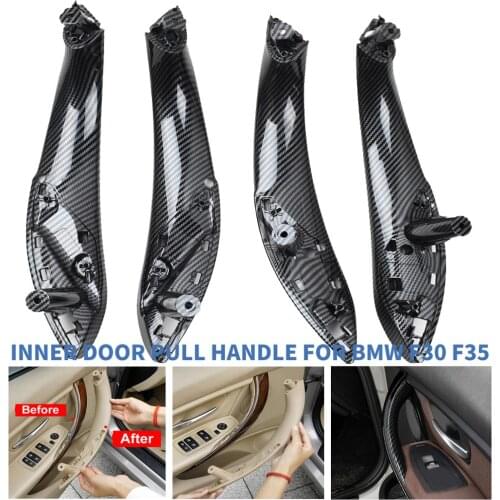 Car Styling Carbon Fiber Front Rear Left / Right Car Interior Door Pull Handle Trim Cover For BMW F30 F80 F31 F32 F33 F35 13-18