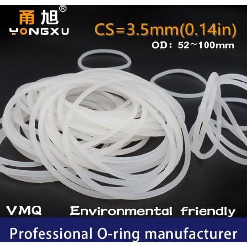 White Silicon Rubber O-ring Silicone VMQ CS3.5mm OD52/55/60/65/70/75/80/85/90/95/100*3.5mm O ring Seal Rubber Ring Gasket Washer