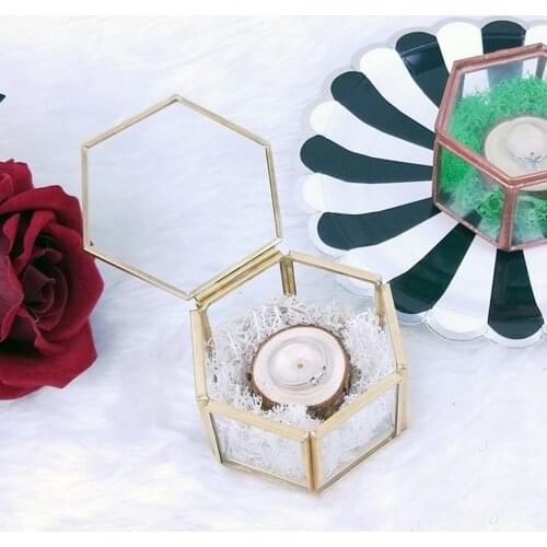 Jewelry Storage Box Durable Multifunctional Hexagonal Glass Container Box Ring Earring Necklace Storage Box