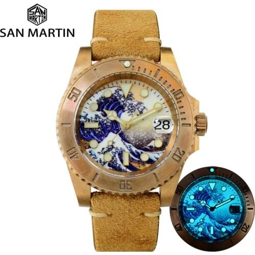 San Martin Sub CuSn8 Bronze Diver Watch Water Ghost Luxury Full Lumed Surfing Dial Sapphire Glass Men Mechanical Watches 20 Bar