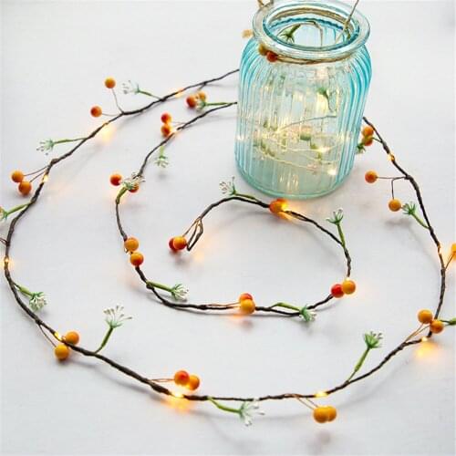 2M 20leds 1M 10leds Artificial Fruit Garland String Light Fairy Holiday Vine Lamp for Christmas Wedding Thanksgiving Decorative
