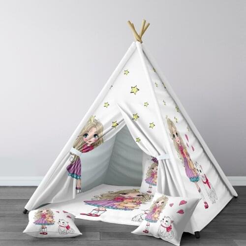 Play Tent for Kids Wigwam Portable Indoor Playground Tents Children Bedrooms White Girl Cat Cute Model 154