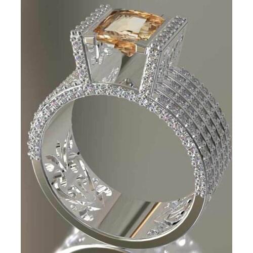 Luxury Micro Pave White Rhinestone Iced Out Bling Big Square Champagne Colors Crystal Ring Filled Rings For Women Jewelry Gifts