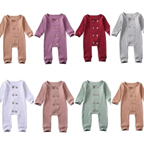 2020 Baby Spring Autumn Clothing 0-24M Toddler Baby Kid Girl Boy Ribbed Rompers Solid Cotton Long Sleeve Jumpsuit Outfit Clothes