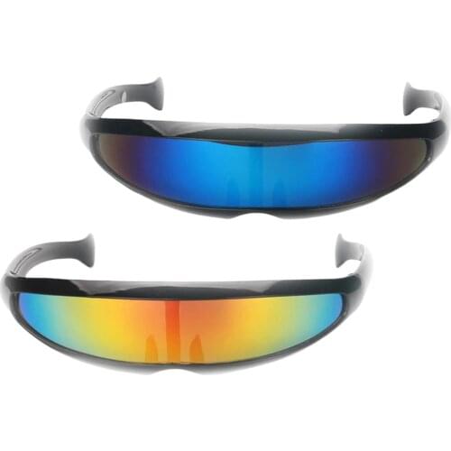 Pack of 2 Fashion Novelty Vintage Sunglasses Futuristic Cyclops Mirrored Brand Designer Sunglasses Costume Glasses for Adults