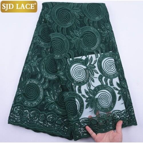 SJD LACE Green Milk Silk Laces Embroidery African Lace Fabric Sewing Sequins French Lace Fabric For Wedding Party MaterialsA2103