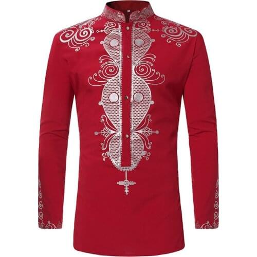 Mens Hipster African Print Dashiki Dress Shirt 2021 Brand New Tribal Ethnic Shirt Men Long Sleeve Shirts Africa Clothing Camisa