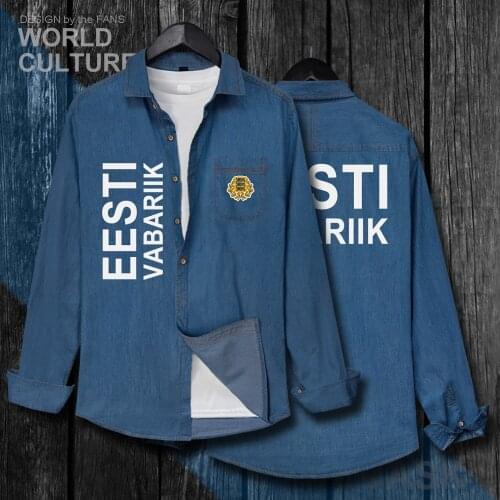 Estonia Estonian EST Eesti Men Fashion Jacket Autumn Cotton Flag Clothes Turn-down Collar Jeans Shirt Long Sleeve Cowboy Coat 20
