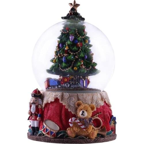 Resin Music Box Crystal Ball Snow Globe Glass Lights Gift With Speaker Spinning Christmas Tree Crafts Desktop Decoration