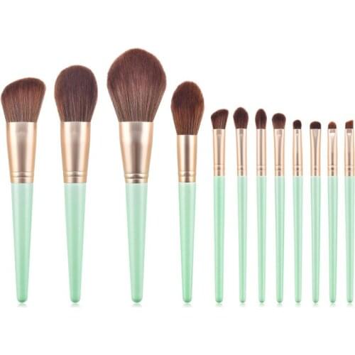 12Pcs Makeup Brush Set High Quality Green Wood Handle For Powder Painting Eyeshadow Concealer Make Up Brush Tools
