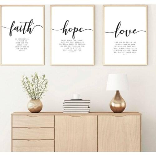 Faith Hope Love Bible Verse Wall Art Canvas Painting Scripture Quote Posters and Prints Christian Decoration for Living Room
