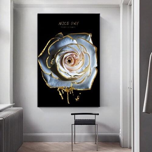 White Rose Gold Line Poster Luxury Plant Wall Art Picture Nordic Canvas Painting For Living Room Bedroom Modern Home Decor Print