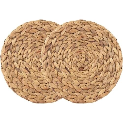 Natural Handmade Straw Woven Placemat Wooden Round Braided Mat Heat Resistant Hot Insulation Anti-Skidding Pad Water Hyacinth Pl