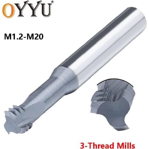 OYYU 3-Flute Threading Milling Cutter ISO Carbide Tungsten Router Bit Cutting Three Tooth End Mills M1.2x0.25 M1.4x0.3 M2x0.4