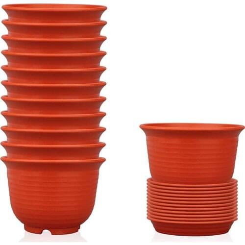 Plastic Flowerpots 12 Flowerpots with Drainage Holes Flowerpots with Saucers for Modern Indoor Plants