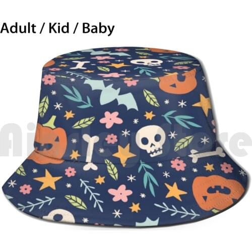 Skull With Floral Pumpkin Art Sun Hat Foldable UV Protection Death Bones Horror Skulls Skeleton Spooky Scary Gothic