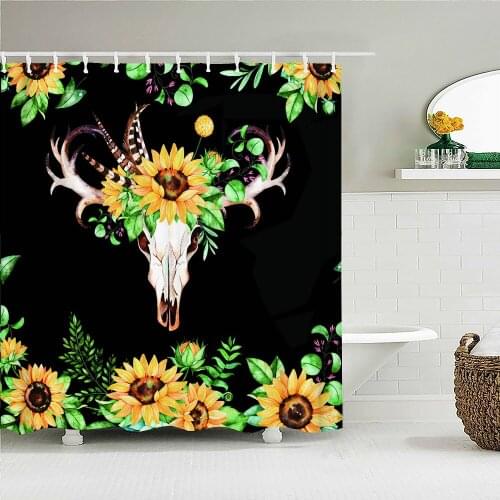 Bohemian Shower Curtains Bathroom Shower Curtain 3D Fabric Bath Curtain With Hooks Flower Sunflower Waterproof Bath Screen