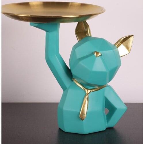 Nordic French Fighting Dog Resin Ornaments Key Storage Tray Home Livingroom Figurines Decoration Coffee Table Sculptures Crafts