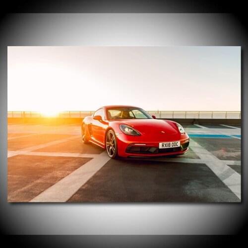 Modern Wall Art Canvas Paintings Super car 718 Cayman GTS Vehicle sunset Picture Living Room Decor Posters and Prints