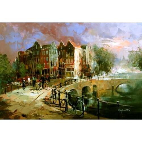Wall art Oil painting City Amsterdam Willem Haenraets Paintings reproduction Landscapes Cityscape Hand painted artwork beautiful