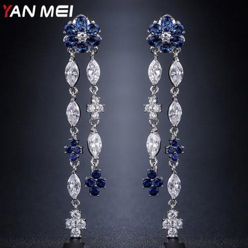 YANMEI Crystal Flower Dangle Earrings For Women Round Oval Elegant Plant Earring Fashion Jewelry Boucles D'oreilles YME7753