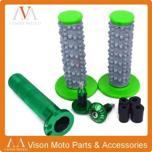 Billet 7/8" 22MM Throttle Clamp Twist Tube & Handlebar Cap Plugs & Grips For KAWASAKI KX250F KXF250 04-17 KX450F KXF450 06-17