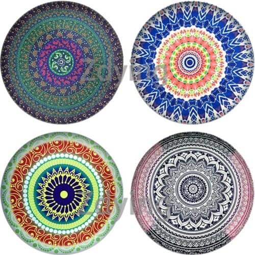 Zdying Boho India Mandala Pattern Round Glass Cabochon 12mm 16mm 18mm 20mm 25mm DIY Brooch Earrings Charm Jewelry Findings